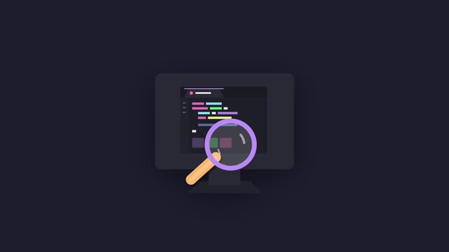 Coding Monitor Search Animation, Flat Design UI Interface Motion Graphics, Developer Programming Loop