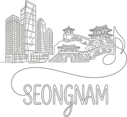 Naklejka premium Seongnam city skyline with traditional and modern architecture vector illustration