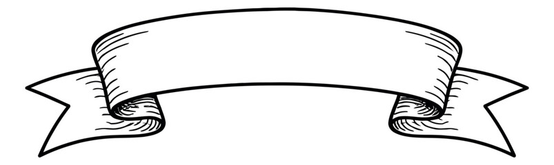 Fototapeta premium Hand drawn line art illustration of a ribbon banner depicting a blank scroll for design elements