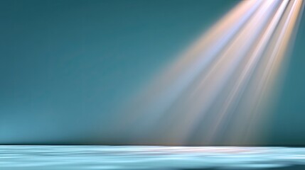 Obraz premium Soft Light Beam Shining Down on Calm Water Surface in Serene Ambient Setting with Gentle Ripples and Gradient Background, Perfect for Relaxation Themes