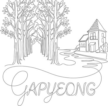 Gapyeong South Korea landscape landmark continuous line illustration
