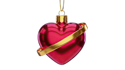 Red heart ornament with gold band and loop