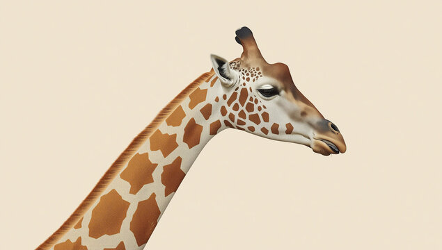 キリンの長い首を点描のロゼット模様で描いた上品な横顔イラスト（人物なし）