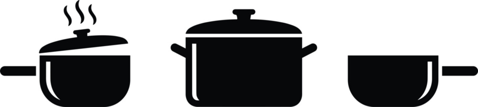 Cooking pot and saucepan icon set isolated on white background vector illustration for kitchen cookware concept design graphics