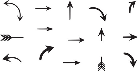 Collection of various black arrows pointing different directions on white