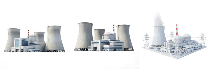Nuclear Power Plant Industrial Complex Isolated on White Background