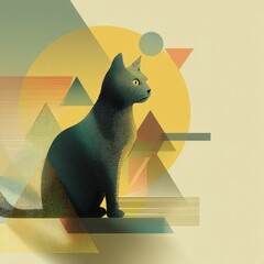 Geometric Cat Illustration - Modern Art with Abstract Shapes and Feline.