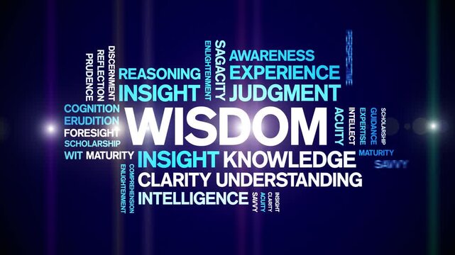 Wisdom animated word cloud-text design animation tag kinetic typography seamless loop.
