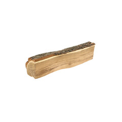 A single piece of natural wood with bark on a white background