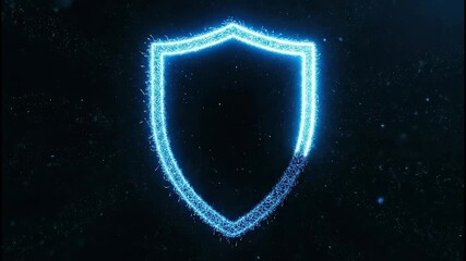 Glowing Blue Digital Shield Formed From Particles Against A Dark Starry Night Background Symbolizing Security Protection And Technology