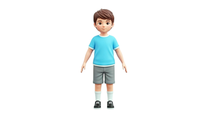 3D Cartoon Boy in Blue T-shirt and Gray Shorts