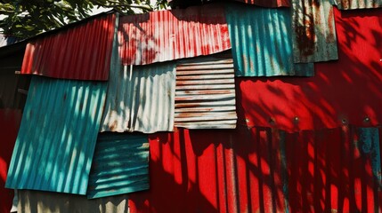 Obraz premium Close Up of Colorful Corrugated Metal Sheeting in Various Sizes