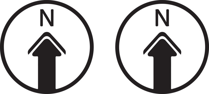 Two black and white north arrow icons in circles for navigation