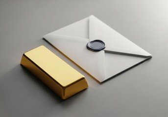 Gold bar placed near a folded envelope, representing trust, promise, and financial security.