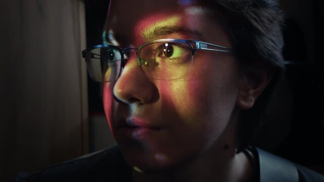Emotional Close Up of a Woman with Abstract Light Reflections