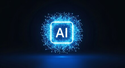 Artificial intelligence core ai symbol surrounded by digital network data.