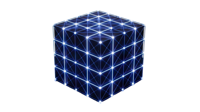 Glowing Neon Cube with Grid Pattern - Powered by Adobe