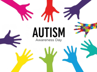 Colorful hands raised for autism awareness day isolated on transparent background