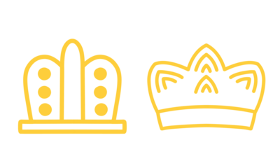 vector outline of two golden king crowns on a white background