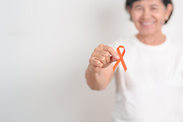 Elderly with Orange Ribbon for September Leukemia, March Kidney cancer day, Multiple Sclerosis,...