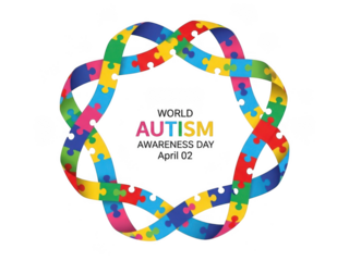 World autism awareness day puzzle pieces in colorful interlocking rings on transparent background