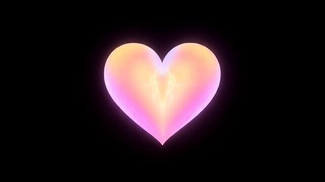 Glowing pink heart with lightning in center, shining bright on dark background, symbolizing love and passion, ideal for romantic greetings