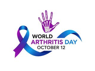 Fototapeta premium World arthritis day awareness ribbon and hand sign on transparent background