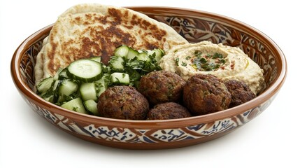 Close up of a Falafel Platter with Pita and Hummus