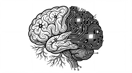Human Brain Merged with Advanced Computer Circuitry.