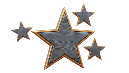 Group of Wooden Stars with Copper Edging on White Background