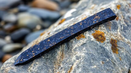 Dark Metallic Shard Embedded in Textured Stone