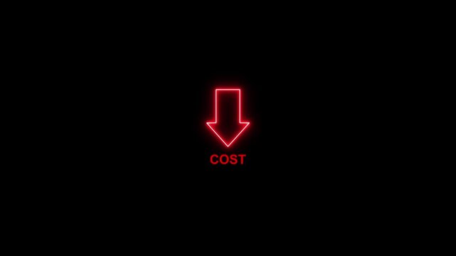 Glowing Red Down Arrow Cost Decrease Concept Animation glowing red arrow downward arrow neon sign cost reduction
