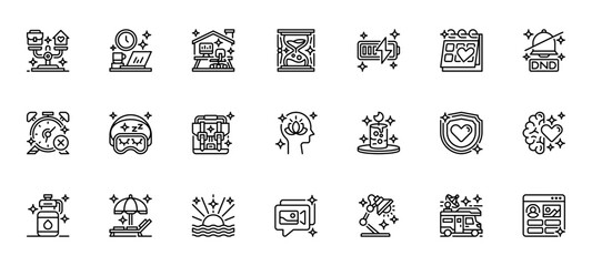 Work Life Balance Icon Set Line Icon, Outline Symbol for Professional Productivity, Personal Well being, Time Management, Mental Health, and Stress Reduction. Vector Sign Icon.