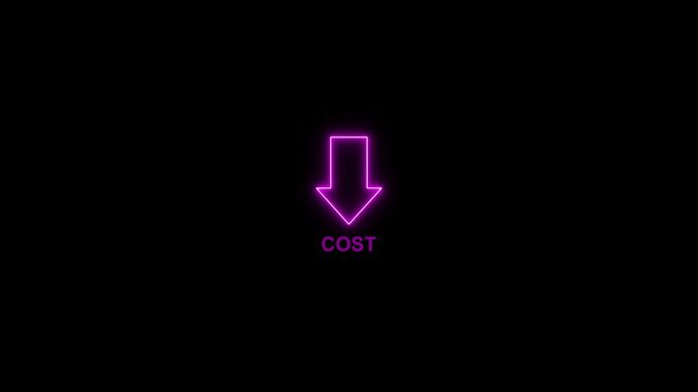 Neon Purple Cost Decrease Arrow on Black Background for Finance and Business Presentations