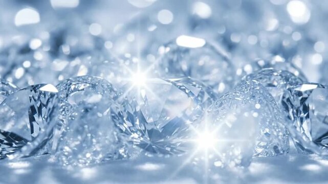Close-up of sparkling diamonds with a soft, blurred background, creating a luxurious feel.