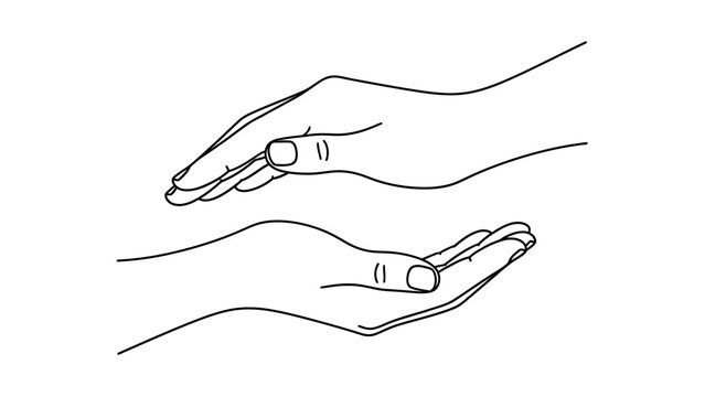 Pair of hands protecting and caring line art illustration.