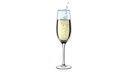 Elegant tall glass filled with golden sparkling champagne and rising bubbles for a celebratory toast on a white background.