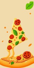 Naklejka premium Stylized pizza slice illustration with vibrant toppings, perfect for food blogs or menus, design, art
