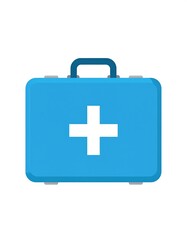 Fototapeta premium A flat illustration of a blue, rectangular first aid kit with a white cross on it, handle on top