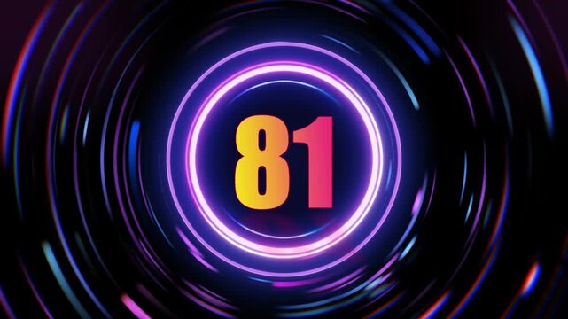 Abstract glowing neon circles with number 81 displayed prominently in a dark futuristic vortex background