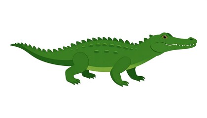 Obraz premium A flat illustration of a green reptile, featuring a long body with spiky dorsal scales, short legs, and a wide mouth