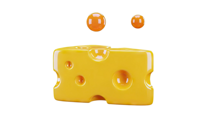 3D Rendered Cheese Wedge with Smiling Orbs