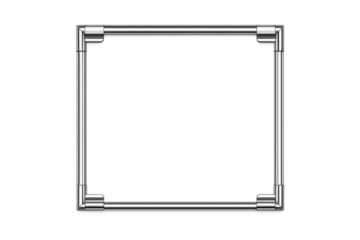 Square metal pipe frame creating a modern industrial border with chrome texture on transparent background