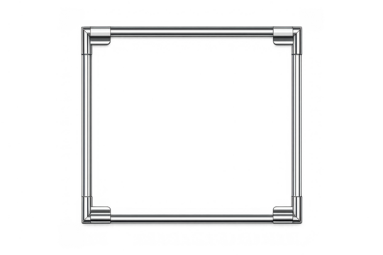 Square metal pipe frame creating a modern industrial border with chrome texture on transparent background - Powered by Adobe