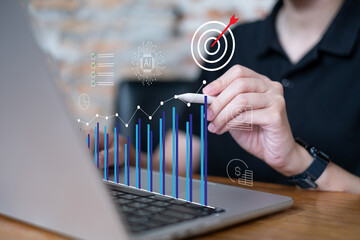 AI Artificial intelligence innovation helping in investment personal wealth financial planning economy data analysis automation system, fintech technology digital transformation concept