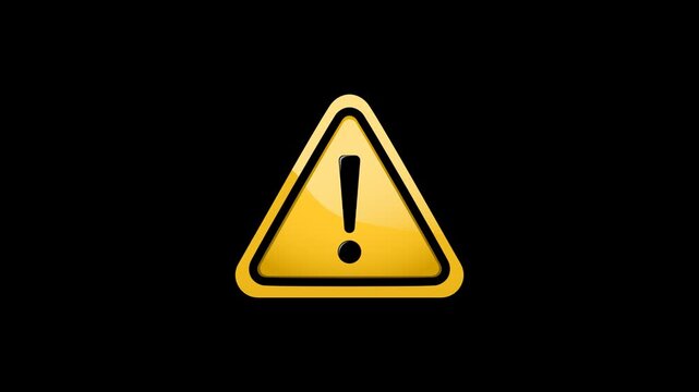 Warning Exclamation Mark Yellow Triangle Motion Animation on Transparent Background.