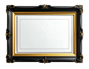 Ornate black and gold rectangular picture frame with elaborate flourishes
