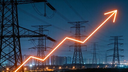 Electricity towers with glowing growth arrow