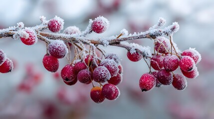 frozen berries on winter branch