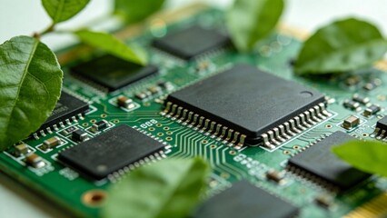 Green circuit board with leaves
